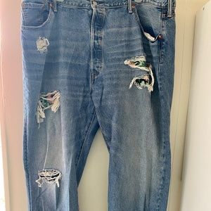 Levis 501 Distressed Hawaiian Floral Patch Straight Leg Jeans 44x32